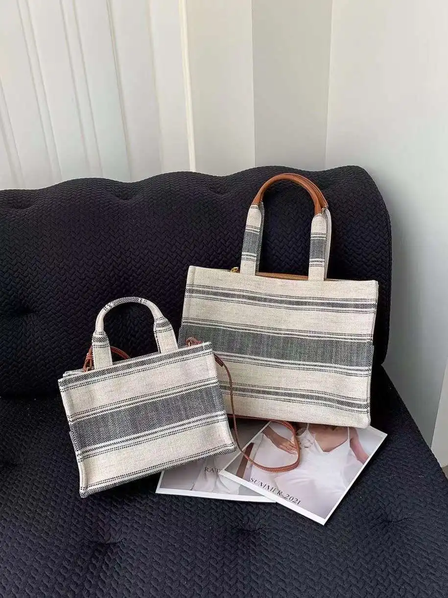 

Повседневная сумка-тоут в полоску с цветочной вышивкой, сумка на одно плечо, сумка с наклонным крестом, художественная женская сумка с мягкой ручкой