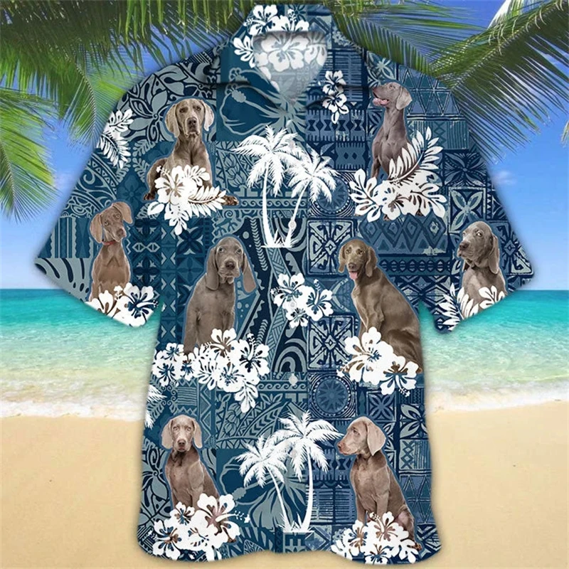 

Social Shirt Everyday Men's Shirts 3D Animal Printed Short Sleeve Weimaraner Blouse Casual Tees Oversized Male Clothing Tops