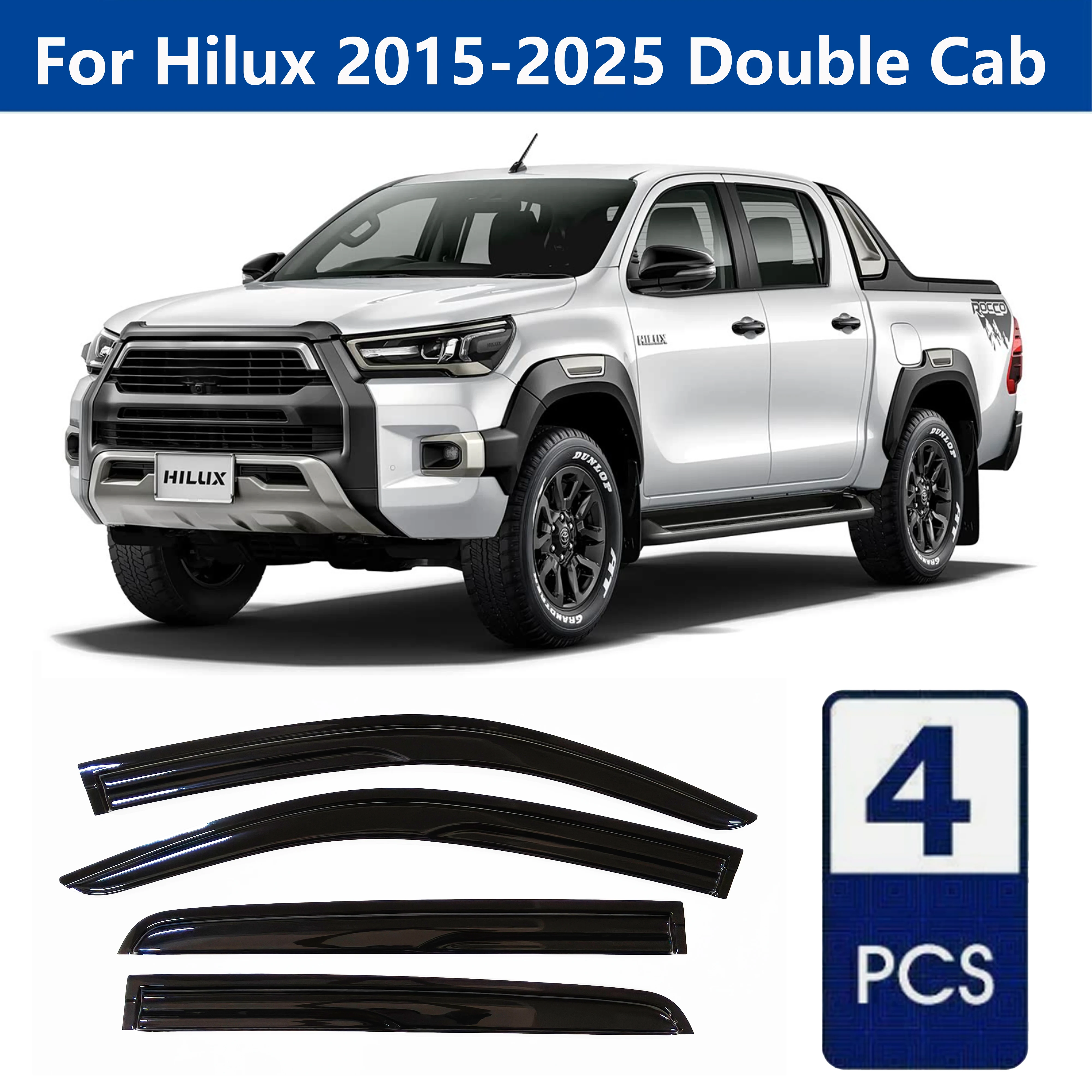 

AIBAP 4pcs 1.8mmCar Windows Visor For Hilux 2015-2025 2015-2025 Double Cab window visors rain guards rain guard Sun Rain Visors