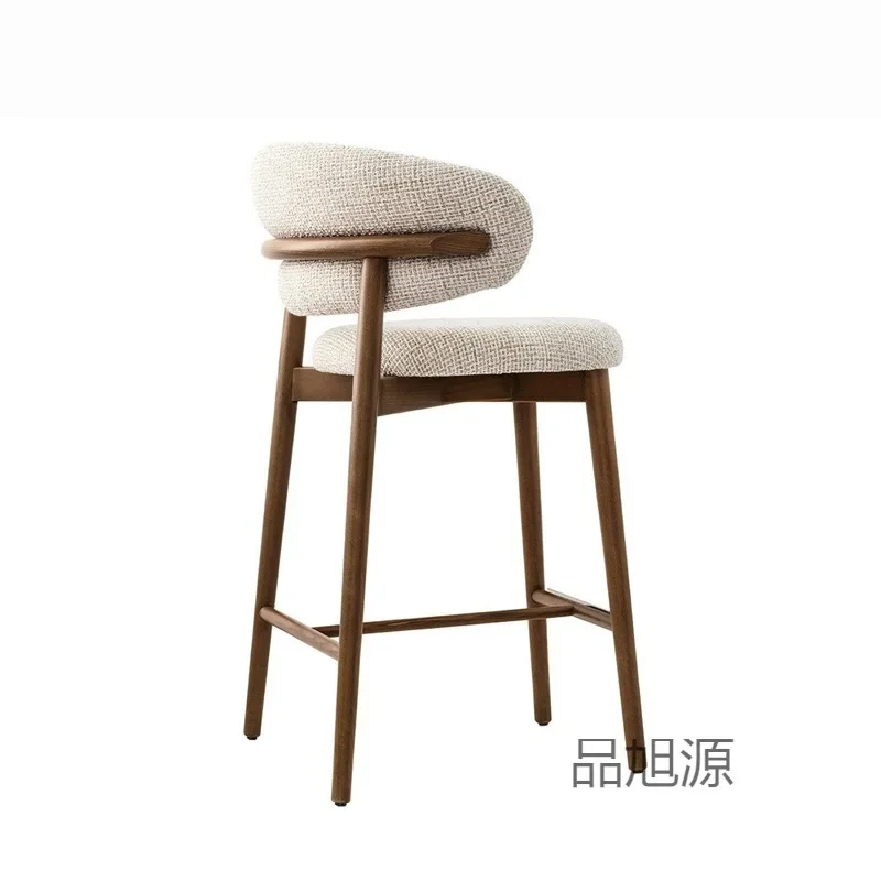 Modern Solid Wood Bar Chair Nordic Bar Stool for Kitchen Light Luxury Cloth High Feet Barstool Household Living Room Stool Chair