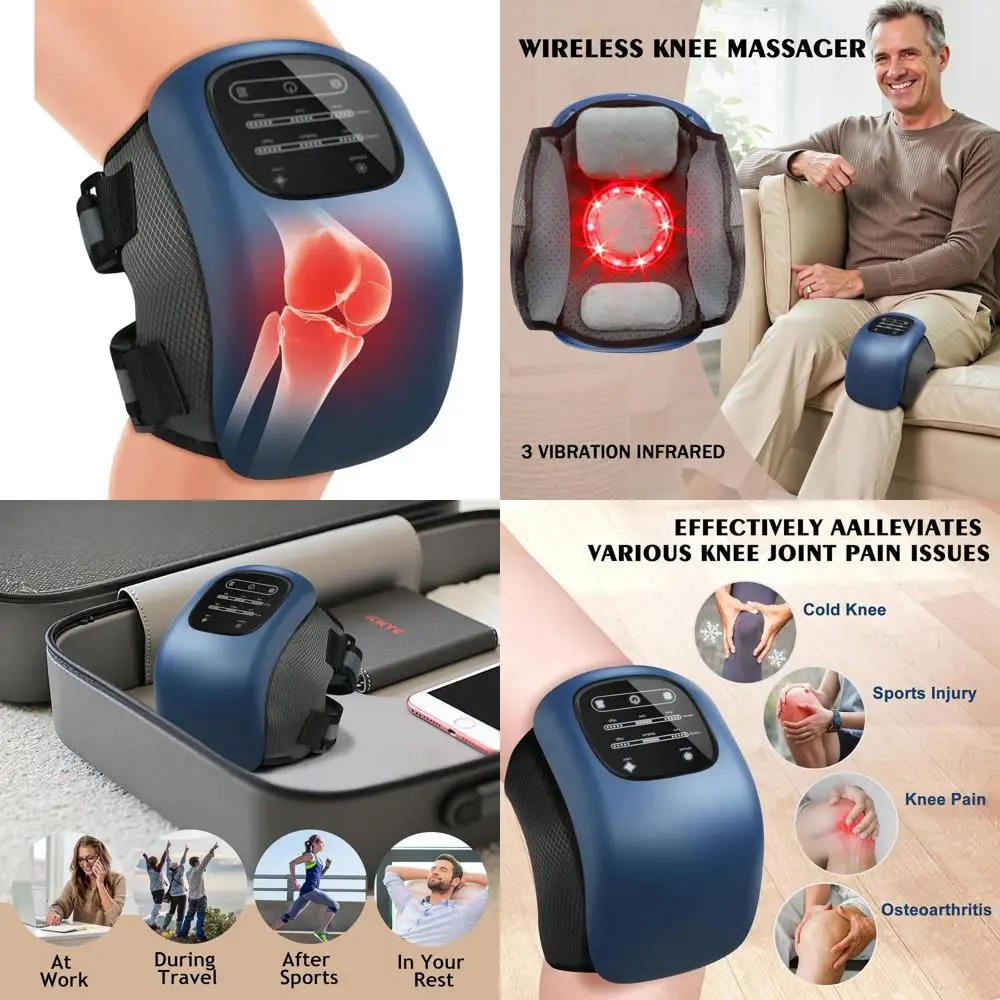 

Cordless Heat Vibration Knee Massager with LED Display, Adjustable Straps, and Timer for Pain Relief