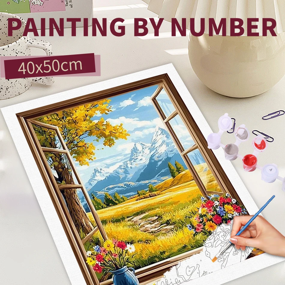 

RUOPOTY Frame Diy Painting By Numbers Window Scenery Picture With Number Acrylic Paint On Canvas Personalized Gift Home Decor