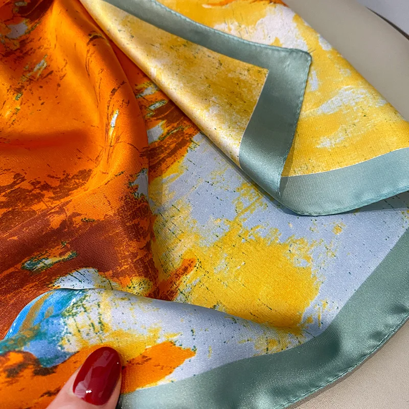 Luxury Brand 2023 Print Women Square Scarf Imitation Silk Neck Scarf Elegant Style Sunscreen Inelastic Bandana