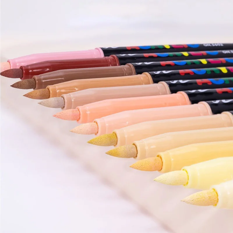 12 Colors Skin Tone Markers Pens,Nylon Soft Head Acrylic Markers,Waterproof Brush Pen Figure Painting School Art Supplies