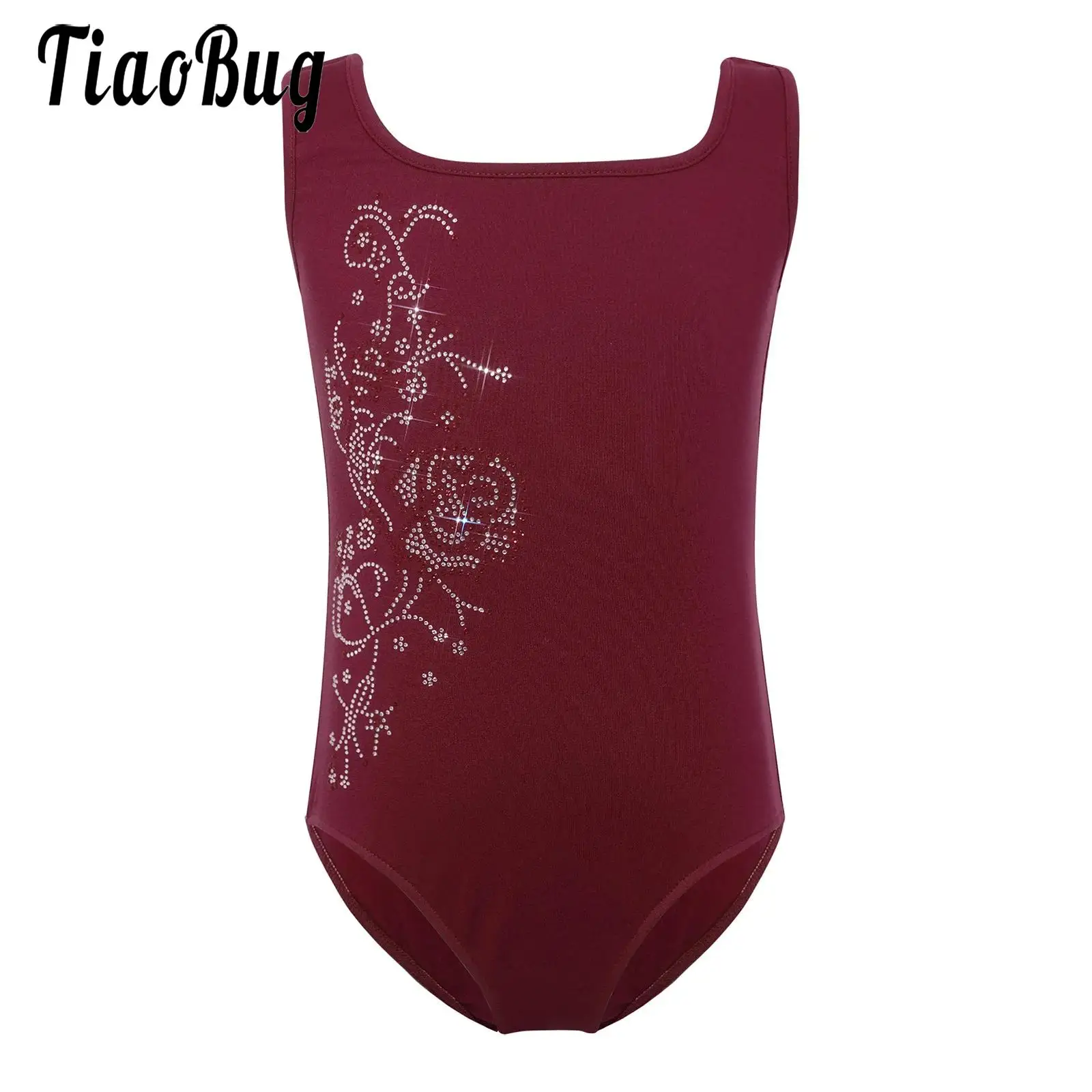 

Kids Girls Rhinestones Dance Leotard Ballet Yoga Dancewear Sleeveless Thin Fleece Lined Bodysuit for Gymnastics Figure Skating