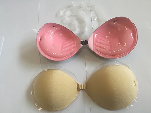 Strapless Seamless Push Up 2 in 1 Color Silicone Self Adhesive Reusable Invisible bra with clear straps