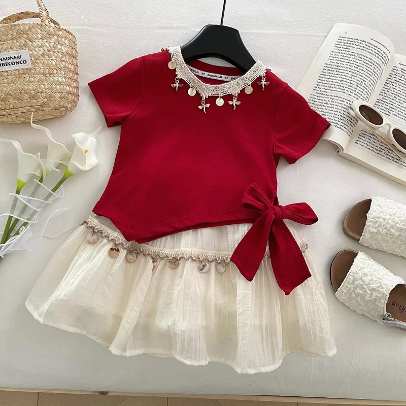 

TOY-2025Summer New Stylish Girls' Outfit Baby Girl Short Sleeve Top and Skirt Two-Piece Set Children's Outfit