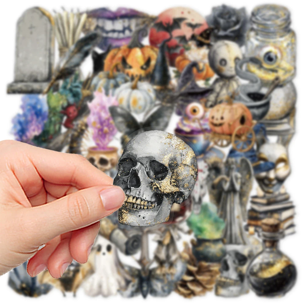 

10/30/50pcs Horror Transparent Magic Cartoon Stickers Gothic Decals Toys Waterproof Halloween Decoration Sticker Packs