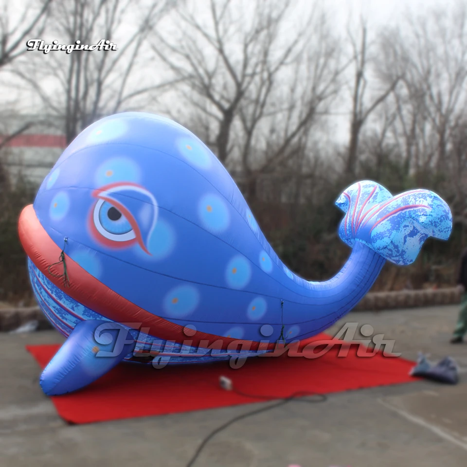 Cute Large Blue Inflatable Whale Balloon Cartoon Marine Fish Model For Park Decoration