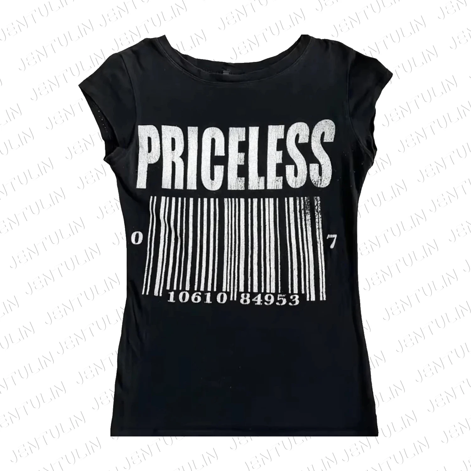 Gothic American Retro Barcode Graphic Print Personality Japanese Y2k T-shirt Street Vintage Harajuku Short Sleeve Sexy Baby Tee - Image 3