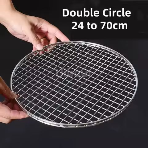 Stainless Steel 304 Food Grade Round BBQ grill mat net thick Charcoal Grate Barbecue Grill Double Circle Frames Grid Mesh Net