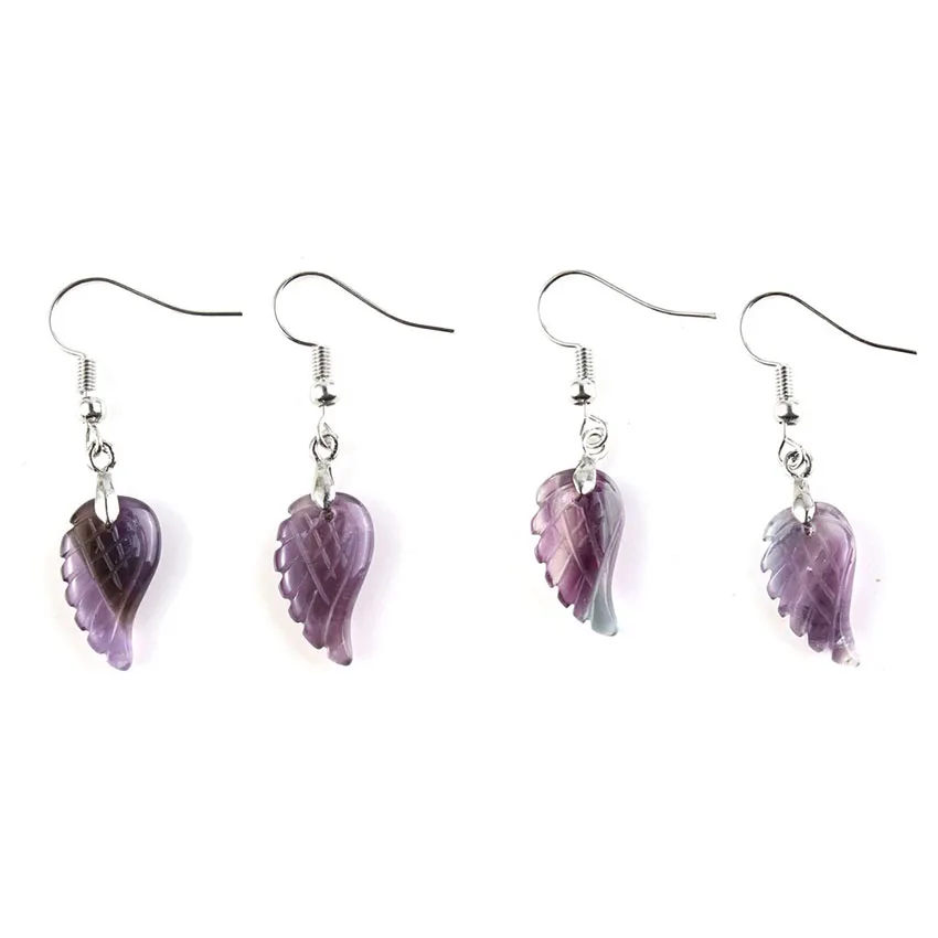KFT Natural Carved Angel Wings Crystal Quartz Earring Lapis Lazuli Agate Dangle Hook Drop Stone Women Girls Earrings Jewelry
