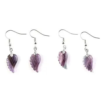 KFT天然雕刻天使翅膀水晶石英耳環青金石瑪瑙吊墜鉤水滴石女士女孩耳環首飾 10 最佳銷售 瑪瑙耳環 - №9