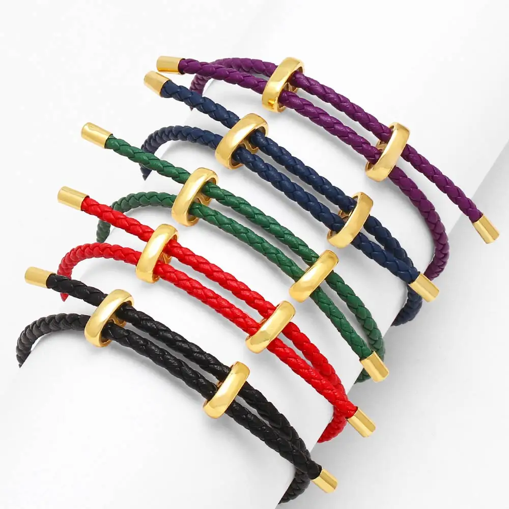 OCESRIO Fashion Colorful PU Leather Brass Bracelet Chain Thread String Adjustable Handmade DIY accesorios de joyería brtj14