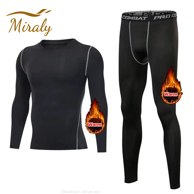 Hot Men Fleece Thermal Underwear Set Winter Warm Undershirts Long Johns Elastic Compression Tights Fitness Sprots Tracksuit Set