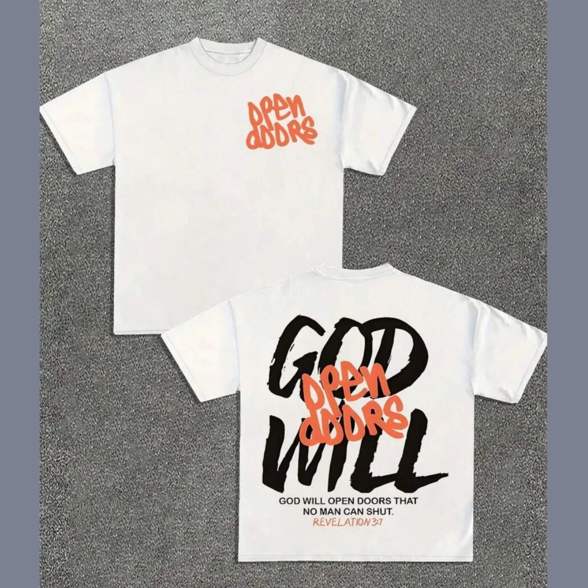Men's _God Will Open The Door_ Pattern Cotton T-Shirt-Navy Blue, Casual Round Neck, Short-Sleeved Loose Version