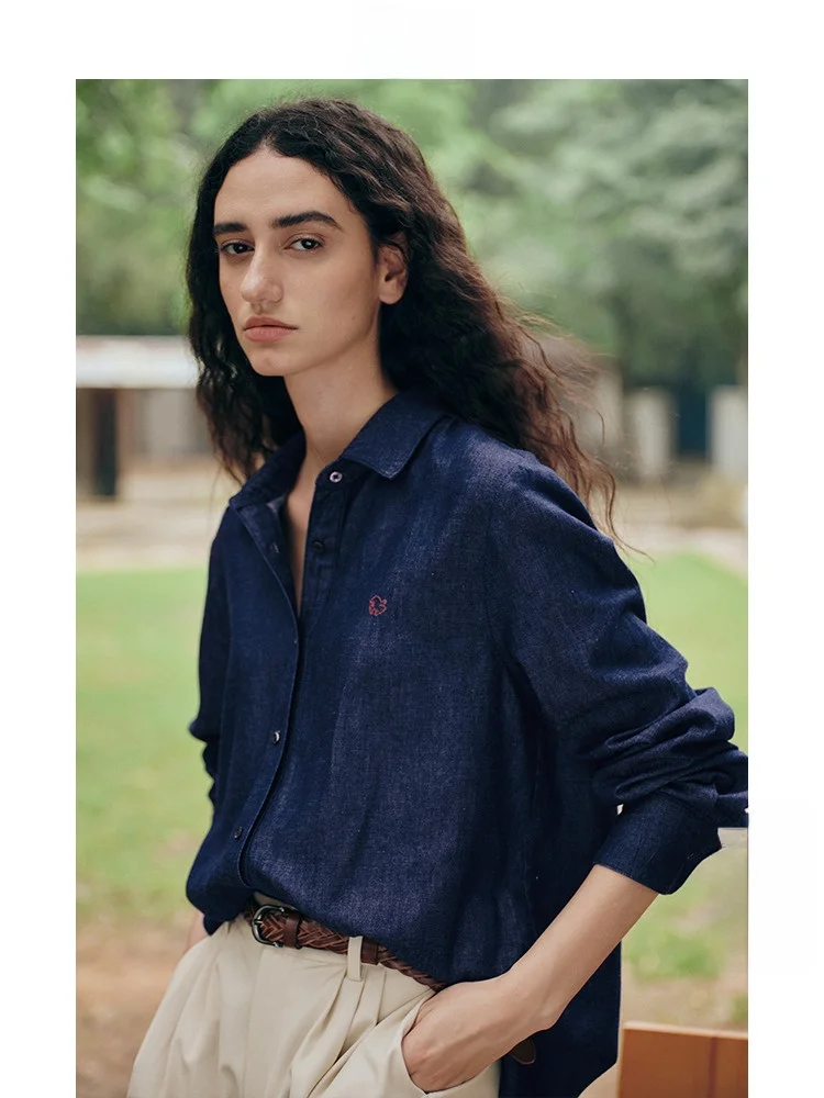 

Оригинальная женская рубашка Lp Travel из льняного хлопка с вышивкой, джинсовая, повседневная, универсальная, для весеннего сезона, дышащая, удобная