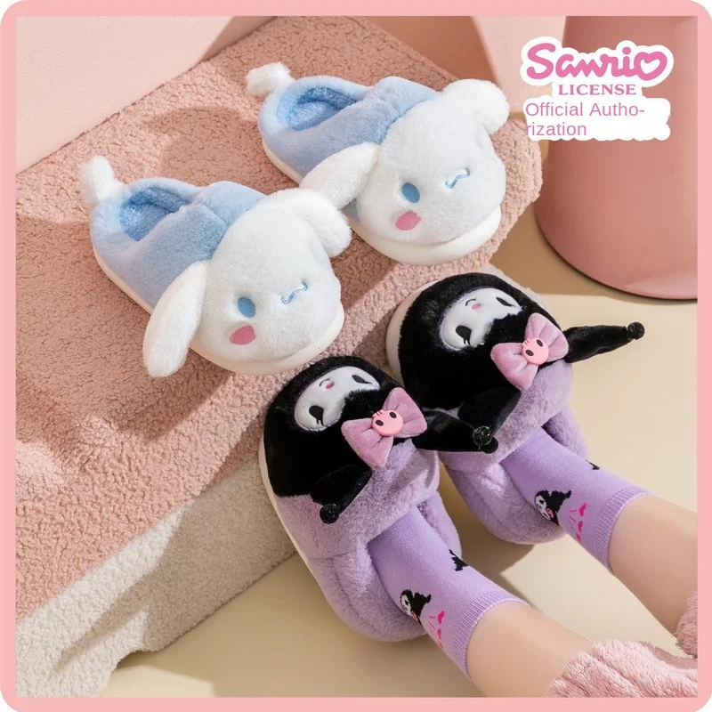 Sanrio Winter Cute Cartoon Non-slip Children's Plush Slippers Soft Sole Flip Flops Kids Girls Indoor Mule Warm Home Cotton Shoes