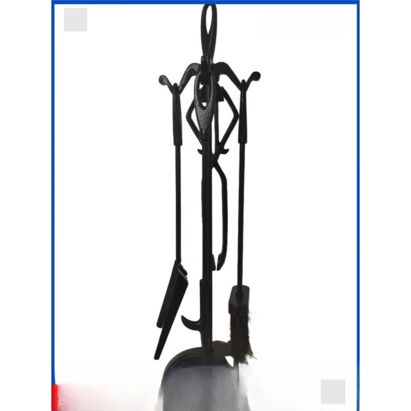 Cast Iron Fire Stove Cleaning Tool Set European Style Fire Poker Tongs Holder Brush Ash Shovel for Firepit
