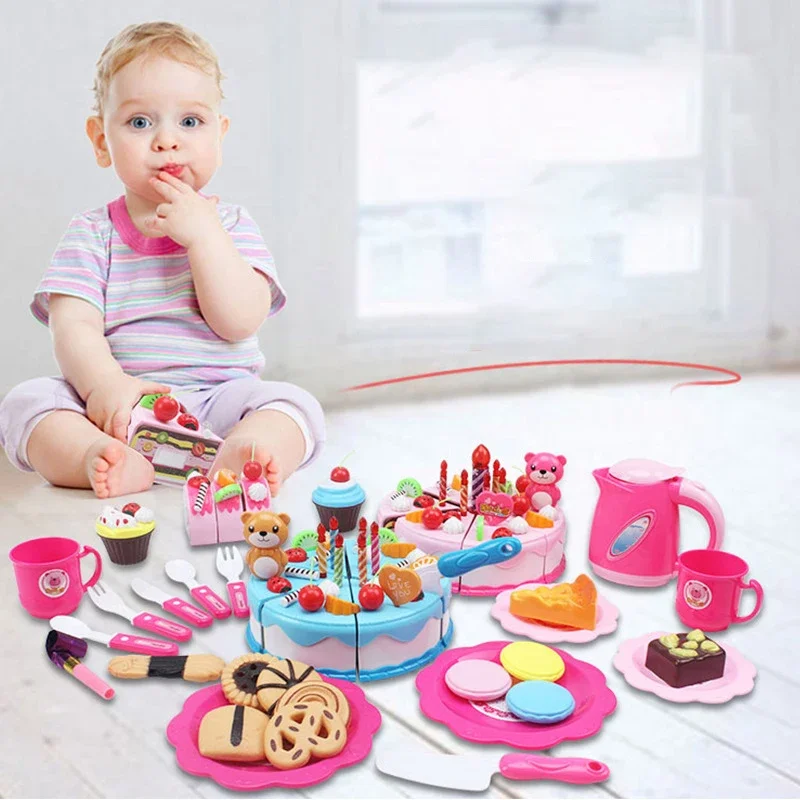 

Children Toy Food Cake Model Girl Simulation Kitchen Coffee Pretend Play Tea Set Utensils Cut Kids Play House Birthday Cake Toys