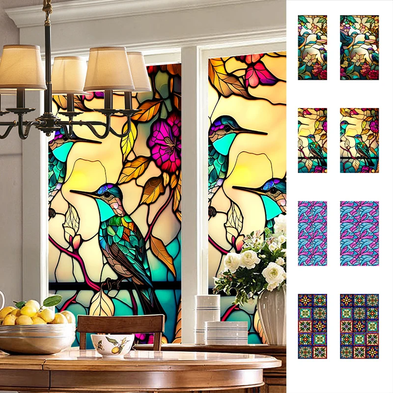 Retro Flower Birds Window Glass Electrostatic Stickers PVC Adsorption Window Film Anti-uv Stickers Privacy Blocking Waterproof