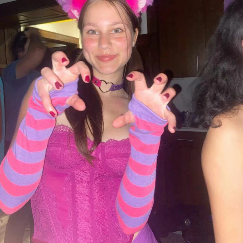 

Костюмы на Хэллоуин с Чеширским котом, женская полосатая рубашка с длинными рукавами и леггинсами, вечерние костюмы для косплея, нарядный костюм