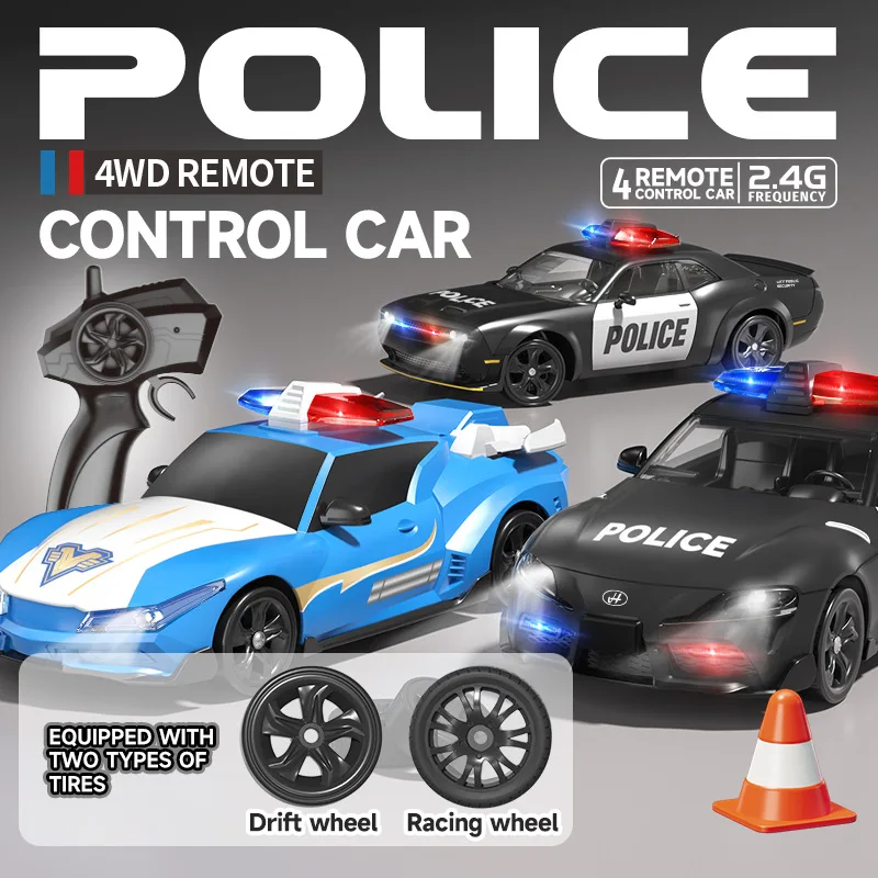 1/24 Police RC Car 2.4GHz 4wWD High speed Remote Control Cars Toy with LED Light Durable Chase Drift Vehicle toys USB Charge