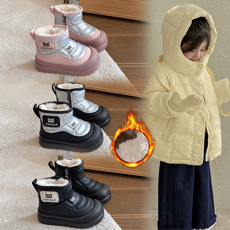 

Зимние детские зимние ботинки 2024, плюшевые непромокаемые ботильоны, обувь для девочек и мальчиков, сохраняющие тепло, детские уличные ботинки