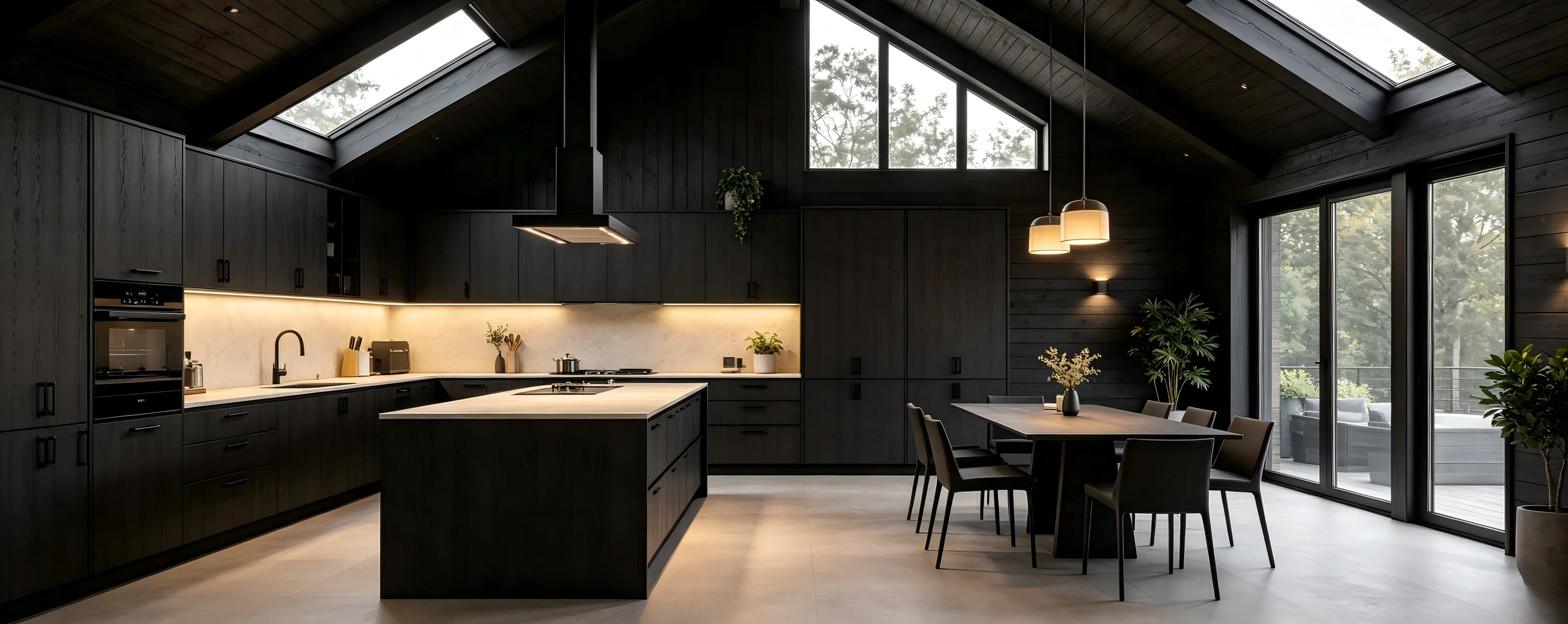 Prefabricated House Modern Black Vertical Cladding Modular Home  Villa With Stone Accent Wall