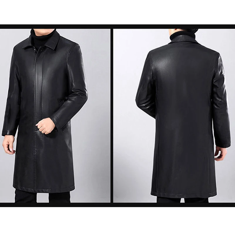 Brand Leather Jackets Men Cashmere Coats Winter Casual Long Thick Fleece Leather Parkas Men Warm Faux Leather Jacket Coat Mens