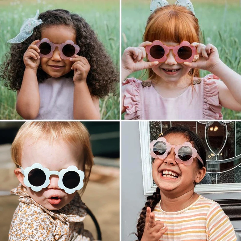 2023 New Children Lovely Round Square Sun Flowers Sunglasses UV400 Girls Boys Fashion Protection Sunglasses Kids Sun Glasses