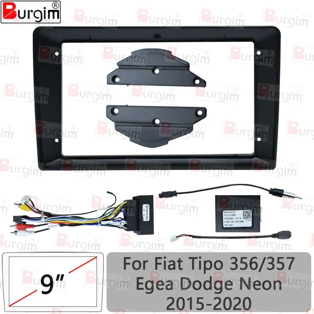 Marco de Radio Android para coche Burgim, para Fiat Egea Tipo Dodge Neon 2015-2020, 9 pulgadas, 2DIN, Panel estéreo Fascia, arnés de cables, caja Canbus