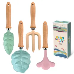 Little Gardener Tool Set Colorful  Safe Tools with Wood Hand Shovel Rake Fork Set Gardening Gifts for Kids Girls