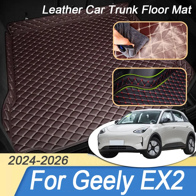 Für Geely EX2 Zubehör Xingyuan E2 E22H 2024 2025 2026 Kofferraummatte Leder-Aufbewahrungsmatte Kofferraumteppich Innenraum Luxus-Laderaum