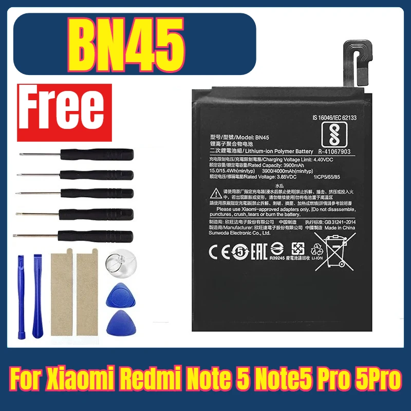 

New BN45 4000mAh Mobile Phone Batteries for Xiaomi Redmi Note 5 Note5 Pro 5Pro BN45 Batteries +Tools