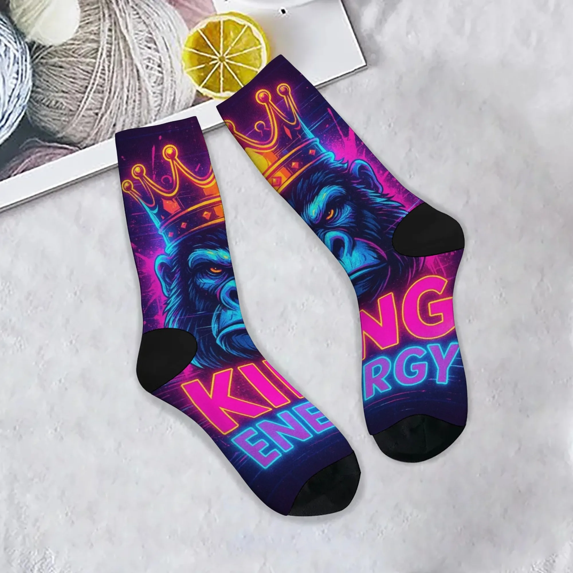 

Neon Gorilla King Men's Socks Street Hip-Hop Personality Trend Socks Crazy Party Gift Harajuku Style Novelty Funny Happy Socks