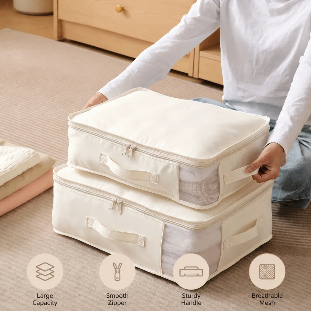 Visible Quilt Storage Organizer Folding Large Capacity Moving Packing Bags with Handle Dust-proof Clothes Storage Bag