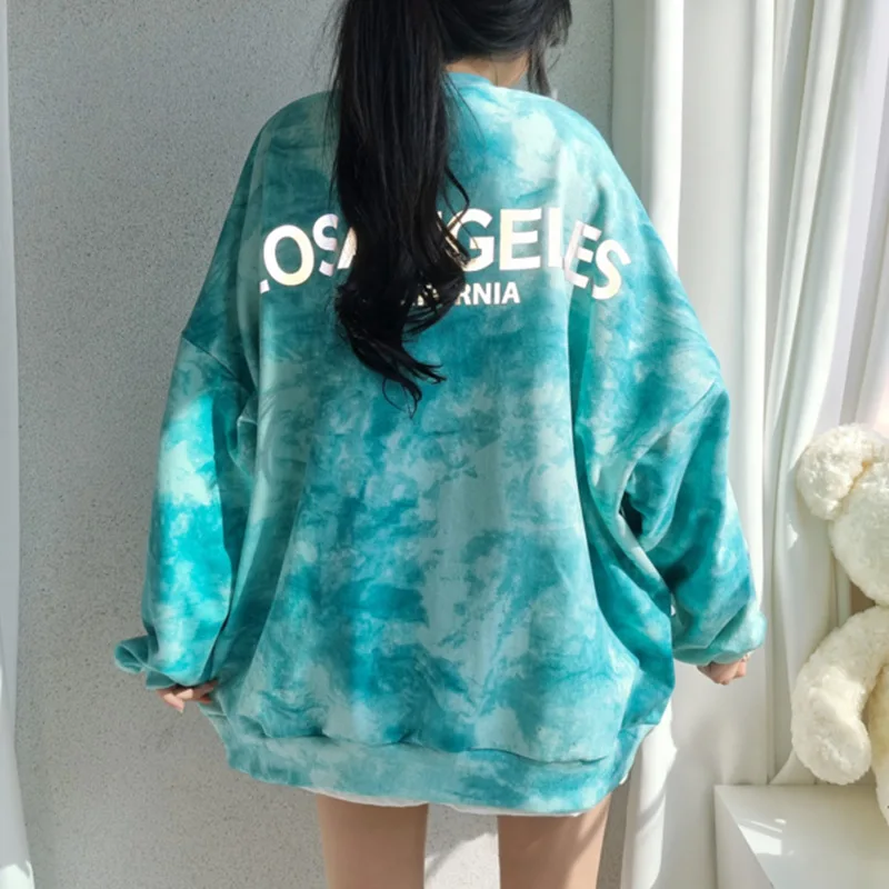 Women Sweatshirt Tie Dye Long Sleeve Hoodie Loose Tops 2022 Spring Autumn Cotton Pullovers Casual Female Fashion Streetwear