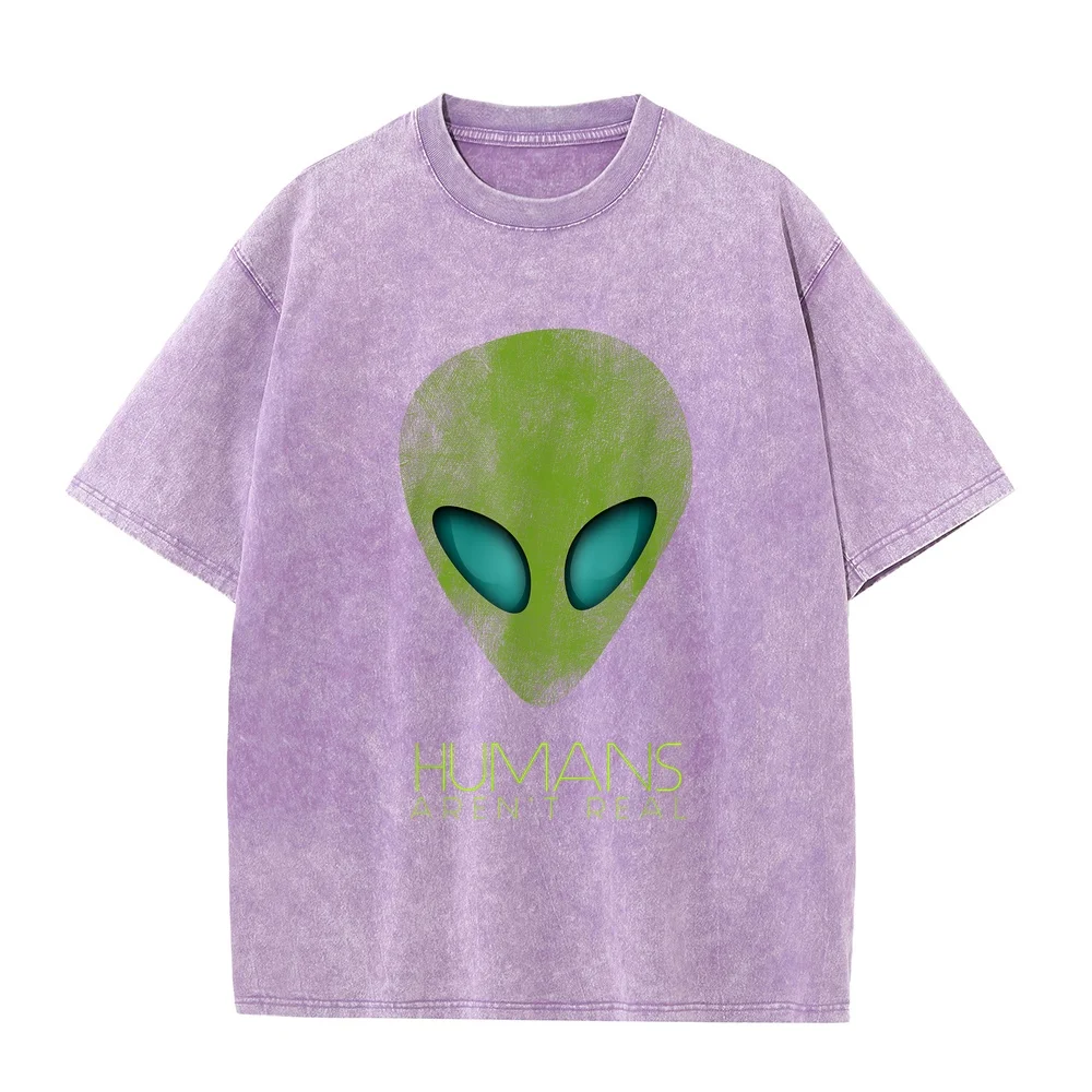 Alien Funny Humans aren't Real Cute UFO Gift T-Shirt Short Sleeve Top Clothing Round Neck Big Tall Autumn Cotton Printed Summer