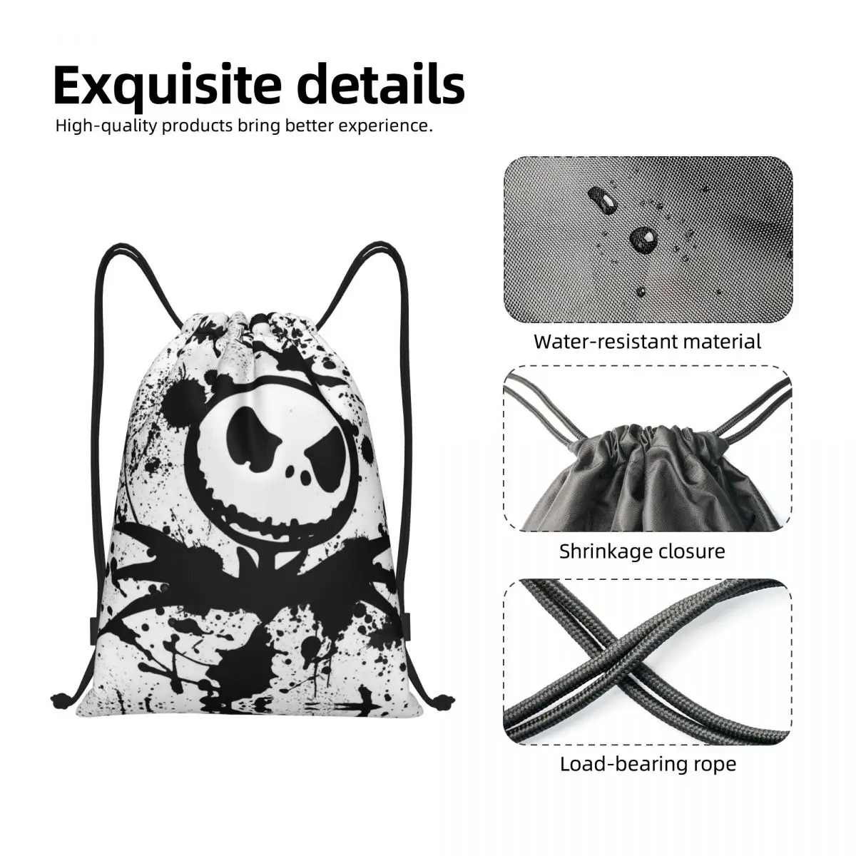 حقيبة ظهر برباط للهالوين جاك سكيلينجتون، حقيبة رياضية للصالة الرياضية، حقيبة الكابوس قبل عيد الميلاد، حقائب لليوجا