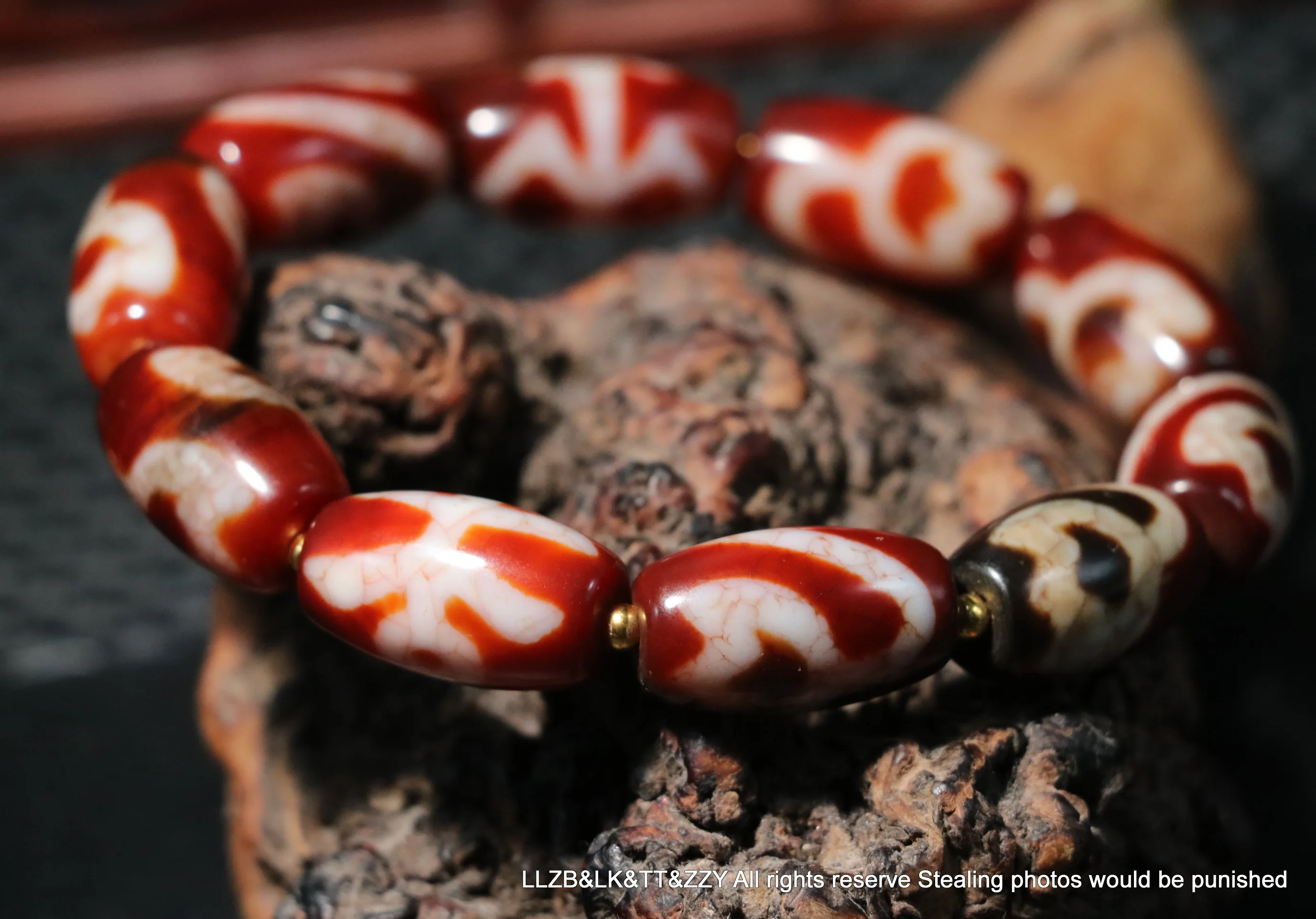 

Magic Energy Tibetan old Red Agate Multiple Symbol dZi Bead Stretchable Bracelet LKbrother Talisman UPD220607A4