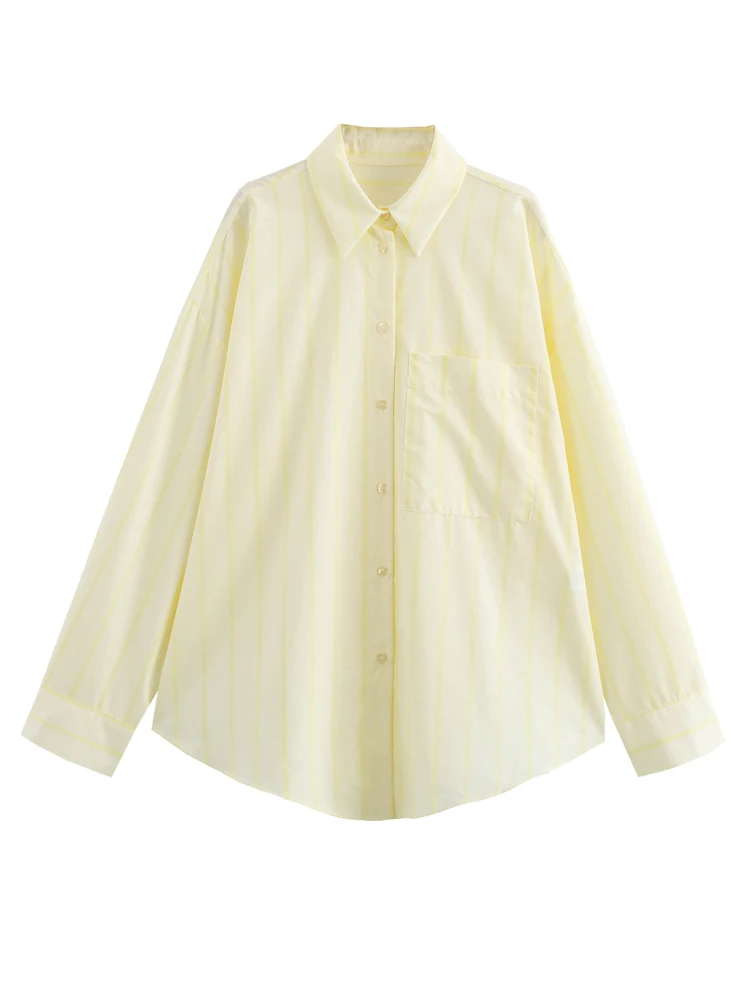 

Блузка KAOPU ZA Женская с накладными карманами, винтажная рубашка в полоску, с воротником с лацканами и длинными рукавами, на пуговицах, шикарный топ