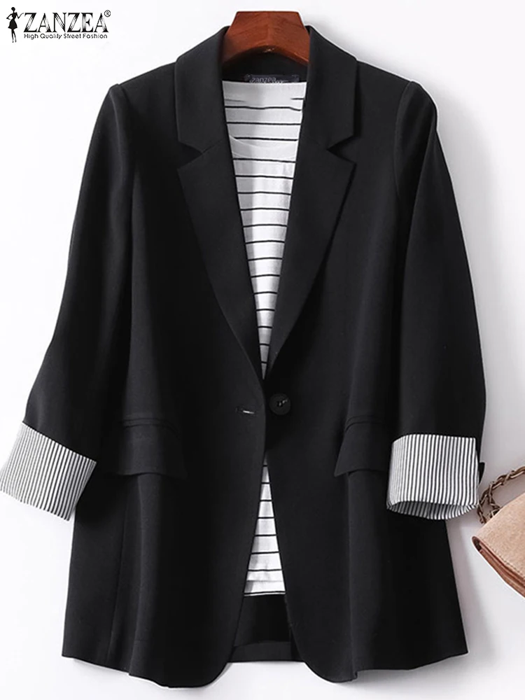 ZANZEA 2024 Fashion Office Women Blazer OL Casual Long Sleeve Coats Elegante Lapel Female Work Outwear Solid Simple Formal Suits