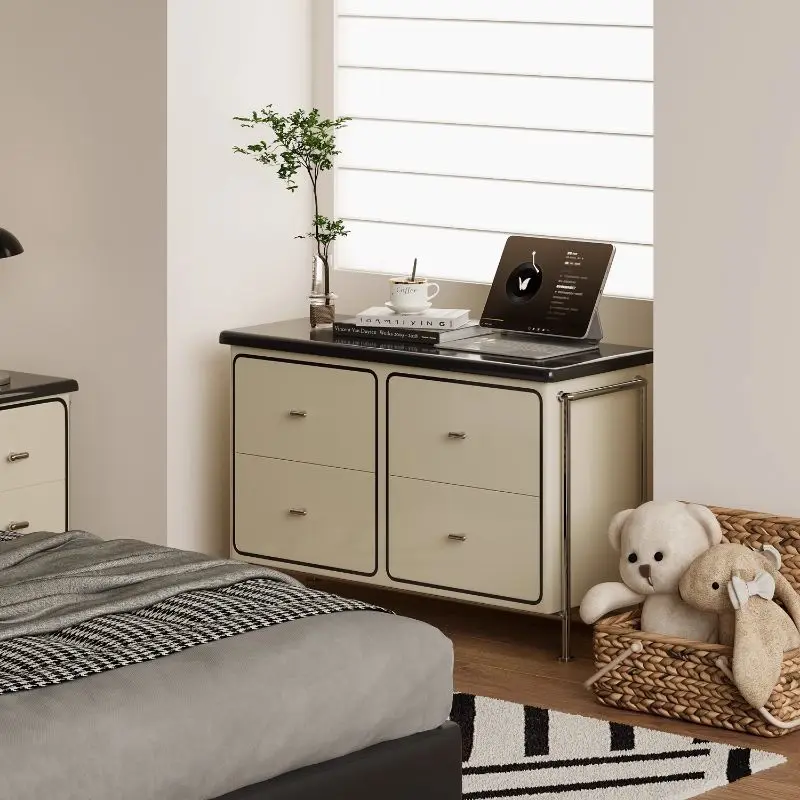 simple black and white advanced color matching, chest cabinet, household sofa side cabinet, bedroom light luxury storage locker