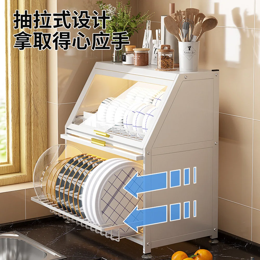 Table Top Kitchen Dishes Storage Cabinet, Installation Free, Dustproof Kitchen Supplies Storage Rack With Cabinet Door, Multi-La