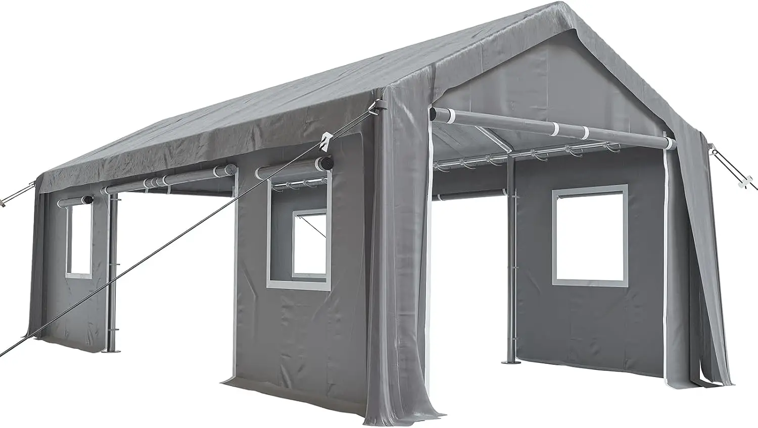 13'X20'Heavy Duty Carport Canopy Portable Garage 4 Roll-Up Doors & 4 Windows All-Season Tarp For Car Truck Boat Storage, Gray