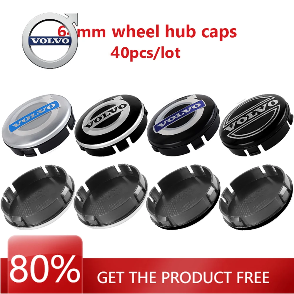 

2026 Hot For VOLVO 40pcs 64mm Wholesale Original Tire Hubcap Car Styling Wheel Center Hub Cap Covers Emblem For Volvo Rdesign T6