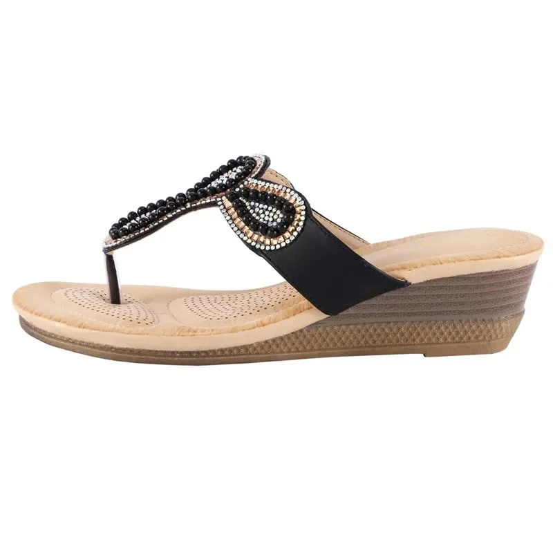 YAERNI slippers for women accessories non-slip flat crystal flipping comfortable laptop Joker beaded slippers toe casual shoes
