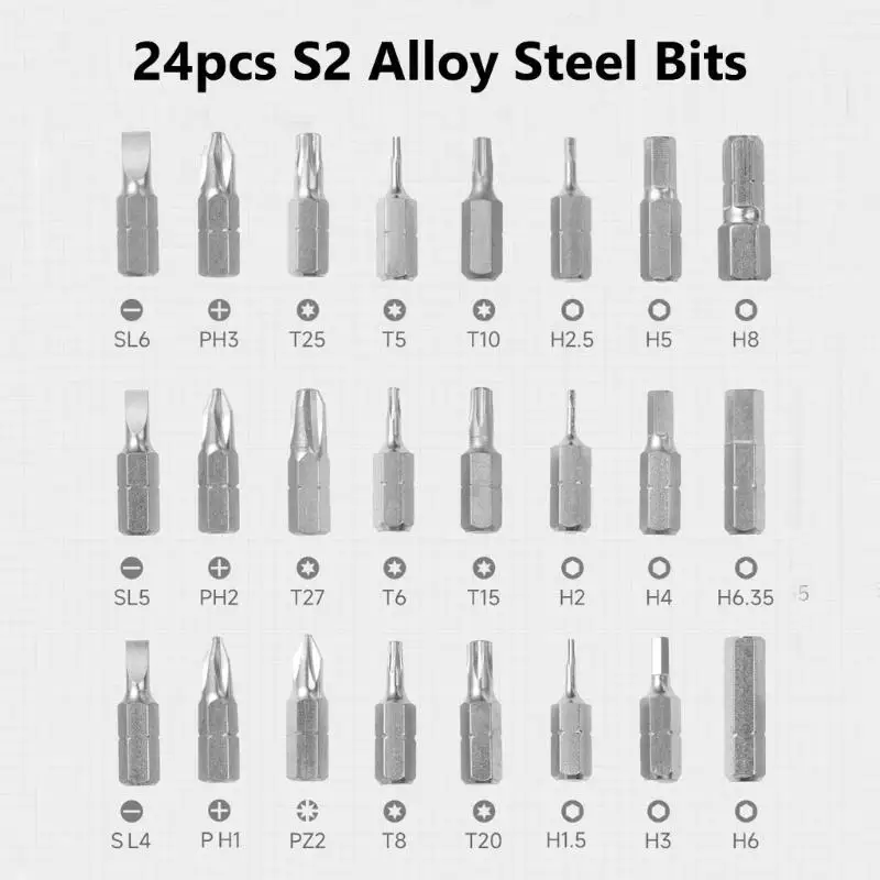 652F Professional ไขควงวงล้อชุด 24 in 1 Bits กลไกแบบย้อนกลับ Heavy Duty Construction สำหรับโรงรถบ้าน