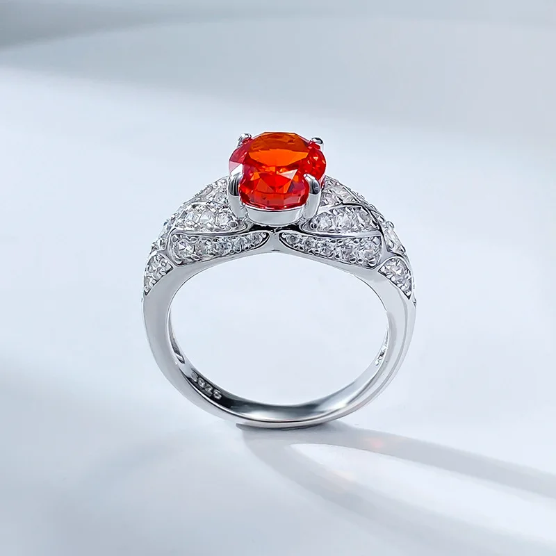 Jewelry S925 Silver 7 * 9 Oval Sunset Orange High Carbon Diamond Ring Simulation Diamond Ring Female Cross Border Europe